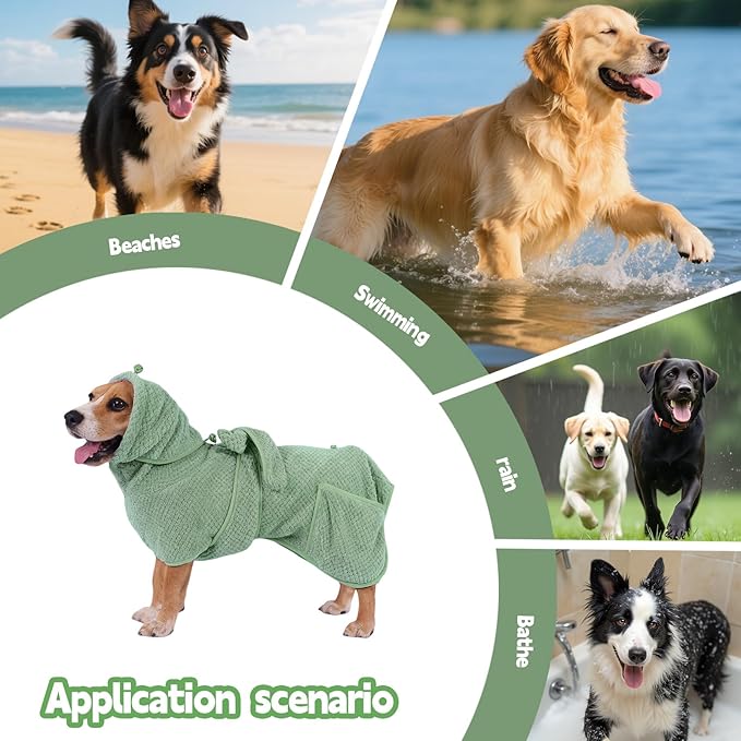 Super Absorbent Dog Bathrobe Pineapple Soft Fast Drying Dogs Towel Robe Adjustable Drying Coat for After Bath with Hood (Pineapple Green, Small)