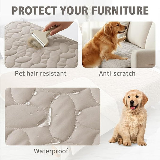 Ameritex Waterproof Pet Bed Cover Anti-Slip Dog Bed Blanket for Sofa and Furniture Waterproof New Pattern Design (Khaki, 82x102 Inch (Pack of 1))