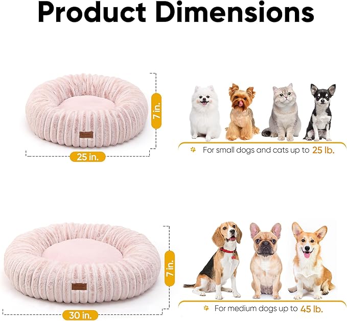 FUKUMARU Dog Bed, Gradient Color Donut Dog Beds for Medium Dogs, 30 inches Calming Orthopedic Dog Beds, Round Pet Bed with Washable Cover，Luxury Comfy Cat Bed for Indoor Cats, Pink
