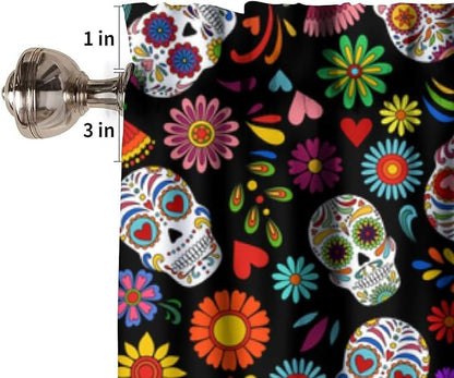 Mexican Style Valances Curtain for Kitchen, Day of The Dead Sugar Skull Pattern Window Treatment Valances Short Curtains Rod Pocket Drape for Dining Room Home Decor, 54x18inch