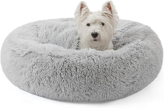 NOYAL Calming Dog Bed for Anxiety, Hooded Donut Cave with Blanket, Plush Fluffy Washable Pet Bed for Small Medium Dogs & Cats