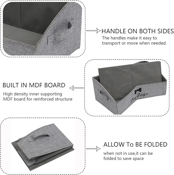 Geyecete Foldable Fabric Trapezoid Organizer Box - Collapsible Basket for Dog Toys (Gray)