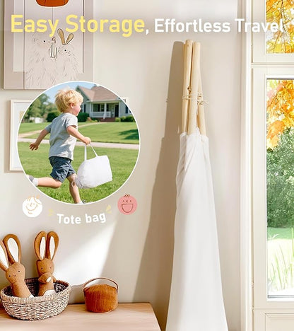 Kids Teepee Tent with Starry Lights, Ground Mat and Pockets, Teepee Tent for Kids Indoor & Outdoor Use, Foldable Play Tents for Boys & Girls, Washable Toddler Playhouse for Birthdays & Holidays