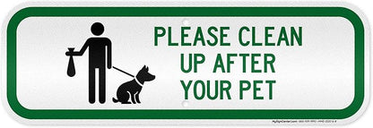 Please Clean Up After Your Pet Sign, 6x18 Inches, 3M EGP Reflective .063 Aluminum, Fade Resistant, Made in USA by My Sign Center
