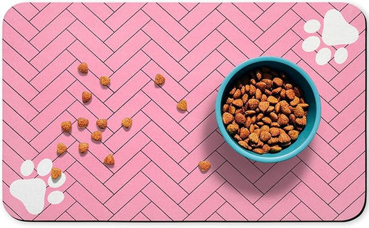 Dog Food Mats,Cat Absorbent Water Bowl Feeding Mats Pet Placemats for Food and Water Pink Wood 12 * 20 inch