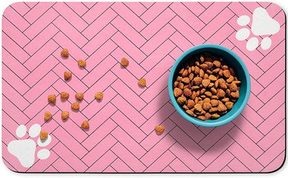 Dog Food Mats,Cat Absorbent Water Bowl Feeding Mats Pet Placemats for Food and Water Pink Wood 24 * 32 inch