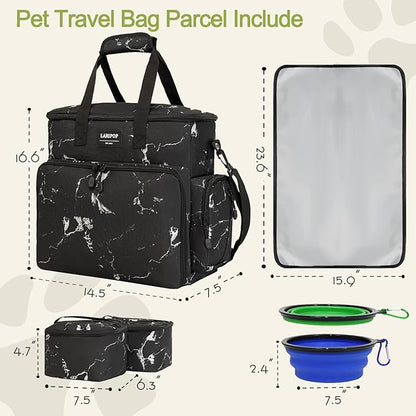 LARIPOP Dog Travel Bag Airline Friendly for Small Medium Large Dogs, Pet Travel Organizer with Collapsible Bowls Food Containers Mat, Waterproof Portable Tote for Dog Outdoor Travel