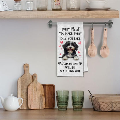 Havanese Gifts Kitchen Towels, Funny Dog Tea Dish Towels for Kitchen Decorative, Havanese Dog Lovers Gifts for Women, Every Meal You Make Every Bite You Take Hand Towel, 16x24 Inch