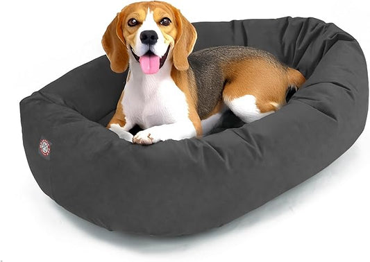 Majestic Pet 32 Inch Suede Calming Dog Bed Washable – Cozy Soft Round Dog Bed with Spine Support for Dogs to Rest Their Head - Fluffy Donut Dog Bed 32x23x7 (Inch) - Round Pet Bed Medium – Gray (2025)