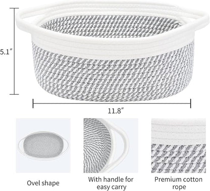 ABenkle Small Basket, 12"x 8" x 5" Cute Small Woven Basket, Rope Room Shelf Storage Basket, Cat Dog Toys Basket Chest Box, Decorative Empty Gift Basket with Handles