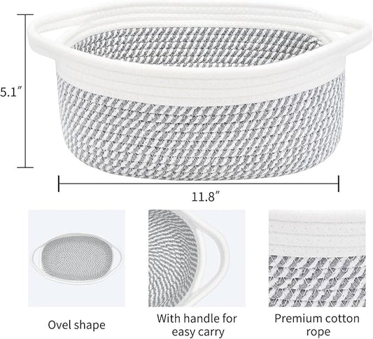 ABenkle Small Basket, 12"x 8" x 5" Cute Small Woven Basket, Rope Room Shelf Storage Basket, Cat Dog Toys Basket Chest Box, Decorative Empty Gift Basket with Handles