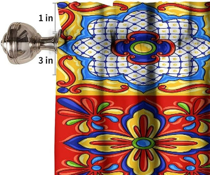 Mexico Valance Curtains Mexican Talavera Ceramic Colorful Tile Patchwork Pattern Window Treatment Valances Short Curtains Rod Pocket Drape for Dining Room Home Kitchen Decor, 54x18inch