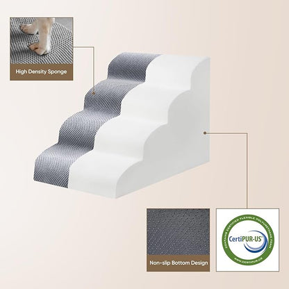 PAWSCART Pet Stairs for Dogs 3-Step, 17.7" H Pet Stairs for High Bed, Couch Sofa & Chair, 30D Material Soft Foam Dog Steps with Non-Slip Bottom Surface Removable Washable Cover, LightGrey