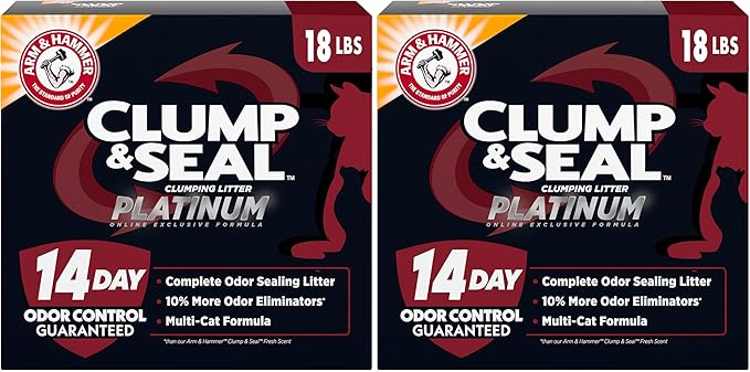 ARM & HAMMER Clump & Seal Platinum Multi-Cat Complete Odor Sealing Clumping Cat Litter, 14 Days of Odor Control, 18 lb X 2 Pack (36 lbs)
