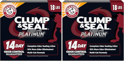 ARM & HAMMER Clump & Seal Platinum Multi-Cat Complete Odor Sealing Clumping Cat Litter, 14 Days of Odor Control, 18 lb X 2 Pack (36 lbs)