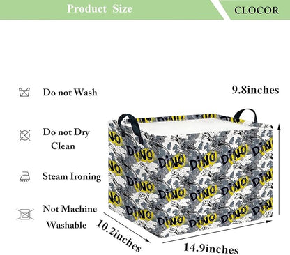 CLOCOR Rectangular Storage Basket,Collapsible Cute Pattern Storage Bin,Waterproof Books Box with Handles,Gift Basket(Grey Dinosaur)