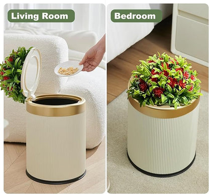 Yatmung Dog Poop Trash Can Outside - 2.6 Gal Small Pet Waste Container with Lid - Outdoor Poop Garbage Can - Front Porch, Backyard, Waste Bin - Plant Styled Dog Poop Bucket - Cream