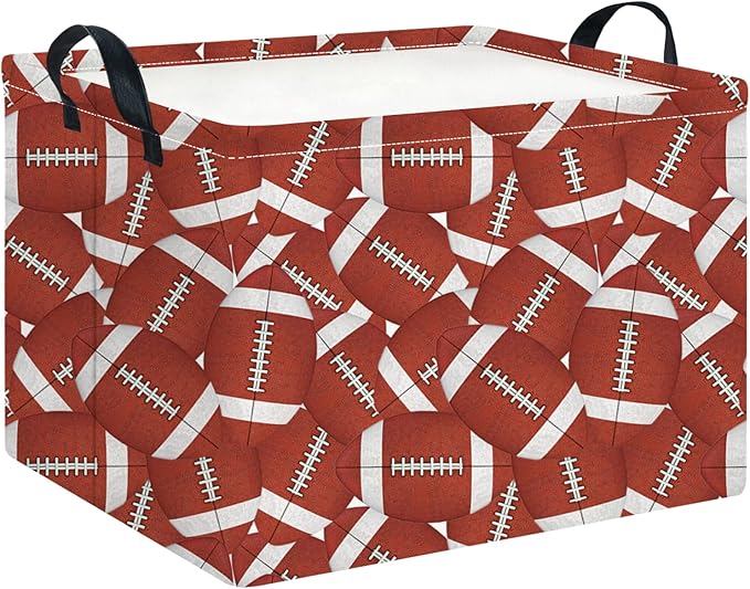 CLOCOR Rectangular Storage Basket,Collapsible Cute Pattern Storage Bin,Waterproof Books Box with Handles,Gift Basket(Score Rugby)
