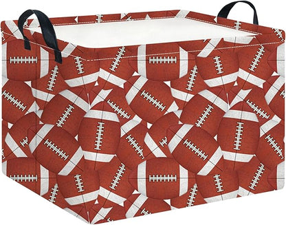 CLOCOR Rectangular Storage Basket,Collapsible Cute Pattern Storage Bin,Waterproof Books Box with Handles,Gift Basket(Score Rugby)