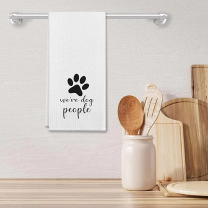 EIONEY We're Dog People Funny Paw Kitchen & Tea Towels, Dish Cloth Flour Sack Hand Towel for Farmhouse Decor, 24 X 16 Inches Cotton Dishcloths, Dog Lovers Owners Gifts