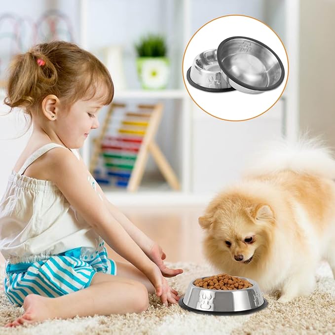 Stainless Steel Dog Bowl, 4 Pack Metal Cat Bowls for Food and Water, Non-Slip Pet Feeding Dish Bowl with Rubber Base for Cats Puppy Small Medium Dogs