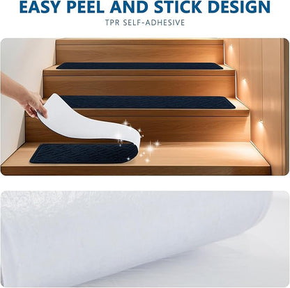 Stair Treads for Wooden Steps, 8" X 30" Non Slip Carpet Stair Treads with Reusable Adhesive for Kids Elders and Dogs, Surface Polyester TPR Backing Stair-Runner 15PCS