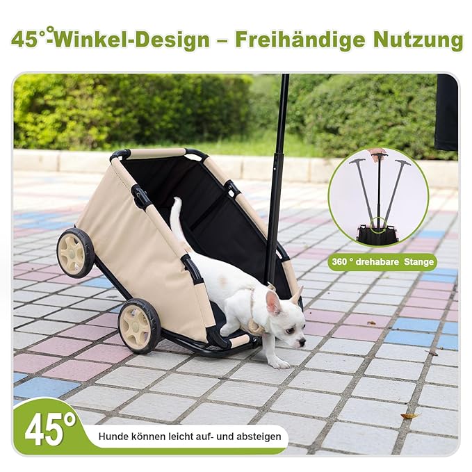 Mini Dog Strollers for Mini Pets, Foldable Multifunctional Shopping Carts with Extendable Pull Handle, Doggie Wagon Built-in Cushion and Safety Rope with Storage Bag (Khaki)