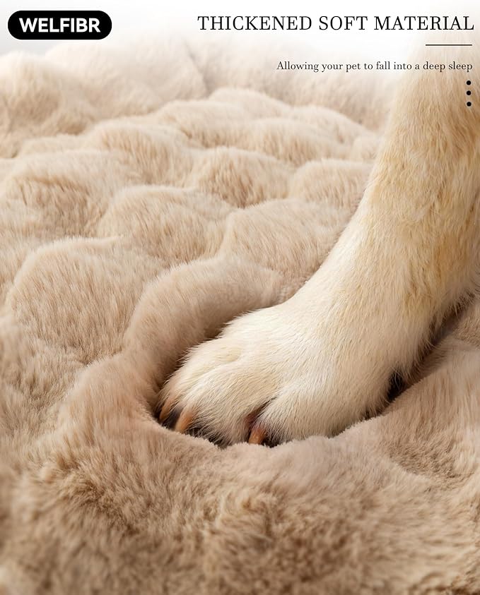 42” Dog Bed with Shredded Foam Filling, Calming Pet Sofa with Removable Washable Cover, Soft Faux Fur Bolster Couch for Dogs, Anti-Slip Bottom