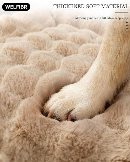 42” Dog Bed with Shredded Foam Filling, Calming Pet Sofa with Removable Washable Cover, Soft Faux Fur Bolster Couch for Dogs, Anti-Slip Bottom