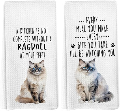 Funny Ragdoll Cat Kitchen Towels, Ragdoll Cat Mom Lady Lovers Gifts for Women Hand Towels, Gifts for Pet Lovers Dishcloths Dish Towel for Kitchen 16x24 Inches Set of 2