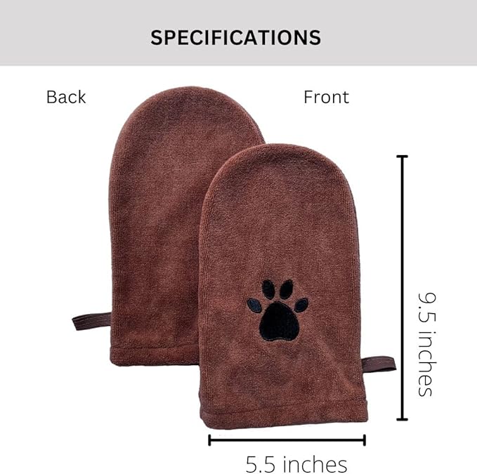 Penny & Niko Microfiber Pet Towel Mitts - Paw Cleaning and Drying Mitts/Gloves for Dogs and Cats (Brown, Standard - 2 Pack)