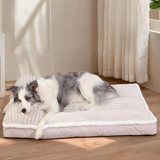 KHONSU PET Dog Bed with Pillow 3in Orthopedic Pad for Large Dogs up to 65 lbs Large Waterproof Removable Cover Machine Washable for Large Dogs