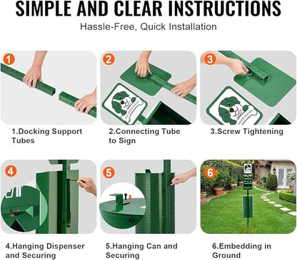 VEVOR Pet Waste Bin, 11.5 Gallon Dog Poop Station with 50 Liners & 600 Bags, Outdoor Dog Waste Disposal System