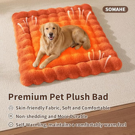 Large Dog Bed Mat, Extra Large Plush Faux Fur Washable Pet Bed for Large Dogs, Non-Slip Fluffy Dog Mat – Machine Washable XL Dog Sleeping Pad for Large Breeds, 35 x 27 Inch Orange