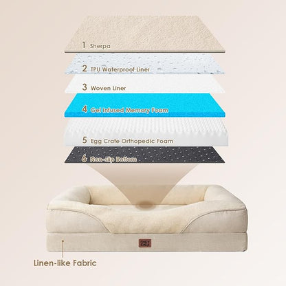 EHEYCIGA Orthopedic Dog Bed for Large Sized Dog, 41x27x7.5 Inch Large Memory Foam Dog Couch Bed with Sides, Waterproof Liner & Washable Removable Cover, Bolster Pet Sofa, Beige