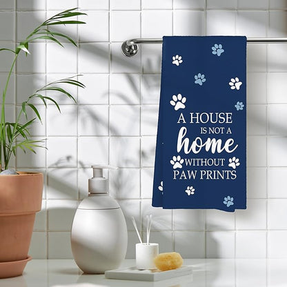 Blue Paw Farmhouse Kitchen Towels Decor Gifts for Women Pet Lovers, A House is Not A Home Without Paw Prints Decorative Bathroom Towels, Funny Dish Hand Towels for Kitchen Drying 16x24 Inch
