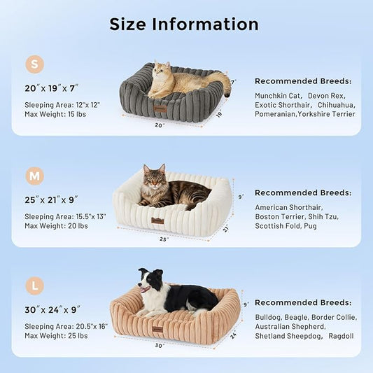 Large Cat Beds - Orthopedic Dog Bed for Medium Dogs, Rectangle Pet Bed with Fluffy Removable Washable Cover, 25x21x9inches, Beige