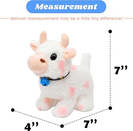 Hopearl Walking Cow Interactive Electronic Pet Plush Diary Cattle Toy with Sounds and Movements MOO Nodding Head Wag Tail Animated Gifts for Toddlers Birthday, Pink, 7''