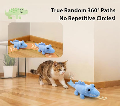 Interactive Cat Toys for Indoor Cats – Auto Moving Alligator with 360° Random Movement & Tail Wagging, Rechargeable Cat Exercise Toy with Catnip, Self-Play Fun for Bored Adult Cats-Blue