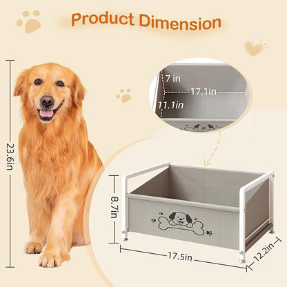 Dog Toy Basket for Storage, Metal Frame Oxford Fabric Pet Toy Organizer with Raised Legs, Large Capacity Dog Toy Bin with Front Low Opening, Washable and Durable Design