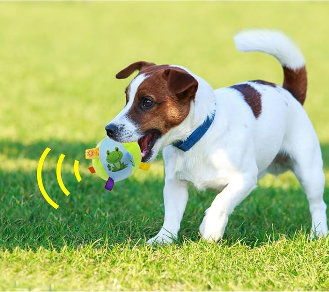 Squeaky Balls for Dogs, 12CM Dog Soccer Ball with Straps & Bell Inside for Tug of War Easy to Carry, Plush Soft Dog Toys for Small/Medium Breed, Kill Time Keep Busy (Green)