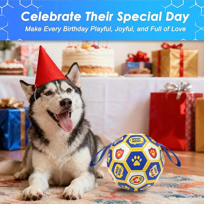 Vivifying Dog World Cup Soccer Ball Toy, 7 Inch Floatable Interactive Dog Toy for Medium Large Dogs, Durable PU Enrichment Ball with Nylon Straps for Outdoor Fetch, Training & Playing