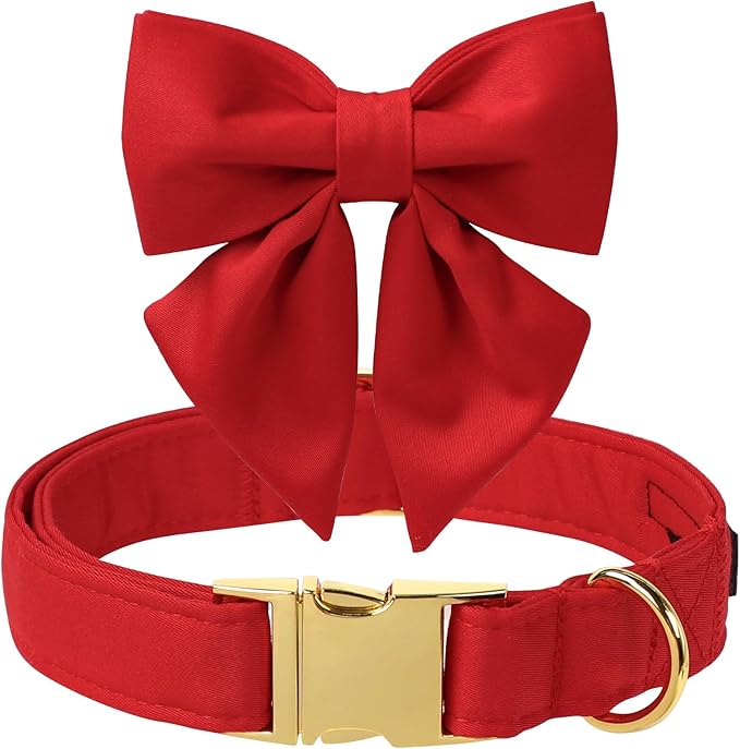 Maca Bates Red Dog Collar with Cute Solid Sailor Bow Tie for Extra Small Girl Boy Dogs,Girly Adjustbale Durable Breakaway Soft Collars with Bowtie for Female Male Puppy,Pet with Metal Buckle