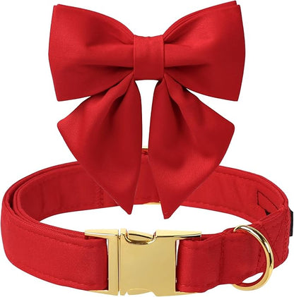 Maca Bates Red Dog Collar with Cute Solid Sailor Bow Tie for Extra Small Girl Boy Dogs,Girly Adjustbale Durable Breakaway Soft Collars with Bowtie for Female Male Puppy,Pet with Metal Buckle