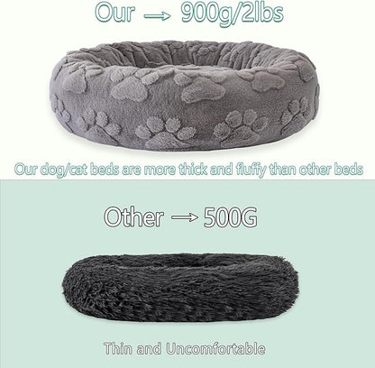 23 Inch Calming Dog Bed for Small Dogs Cats, Kitty Puppy Round Anti-Anxiety Warm Bed, Soft Cozy Anti-Slip Donut Washable Pet Bed, Fits up to 30 lbs Pets