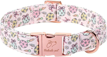 Easter Dog Collar, Pastel Floral Egg Easter Collars for Large Dogs, Cute Girly Spring Holiday Dog Collars, Adjustable Heavy Duty Female Pet Collar with Metal Buckle L