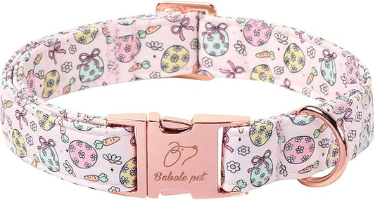 Easter Dog Collar, Pastel Floral Egg Easter Collars for Medium Dogs, Cute Girly Spring Holiday Dog Collars, Adjustable Heavy Duty Female Pet Collar with Metal Buckle M