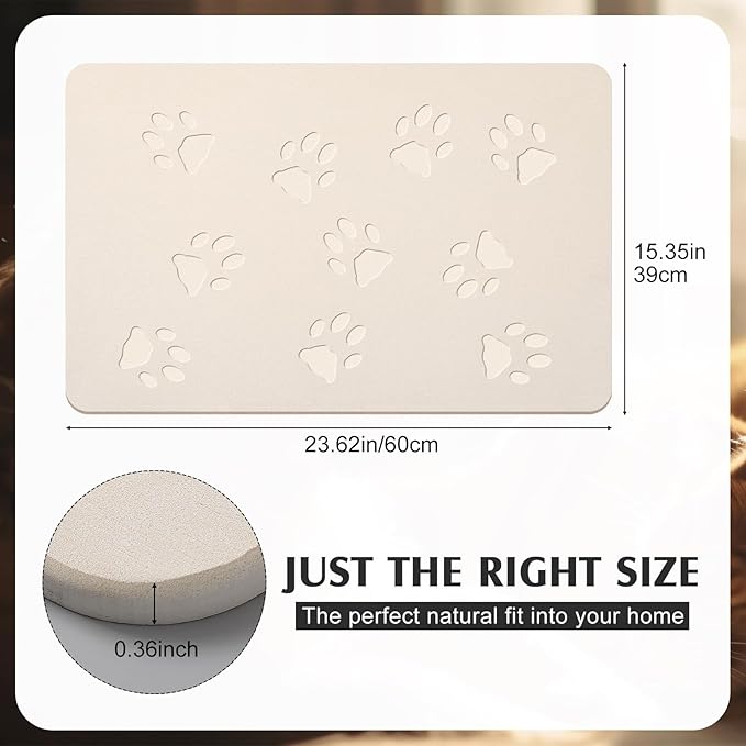 Valentine Dog Gift Stone Mat for Dog Bowl Diatomaceous Earth Absorbent Non Slip Cat Puppy Mat for Food and Water Quick Drying Easy to Clean Placemat for Bowl Dish(Beige,16 x 24 Inch)