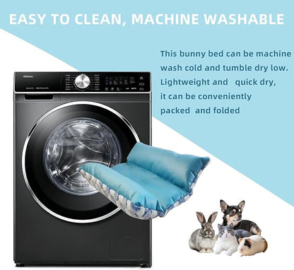 17x15in Waterproof & Reversible Rabbit Bed, Washable and Thickened Bunny Bed, Soft Fleece Pet Mat for Bunnies, Cats, Dogs & Small Pets (Blue)