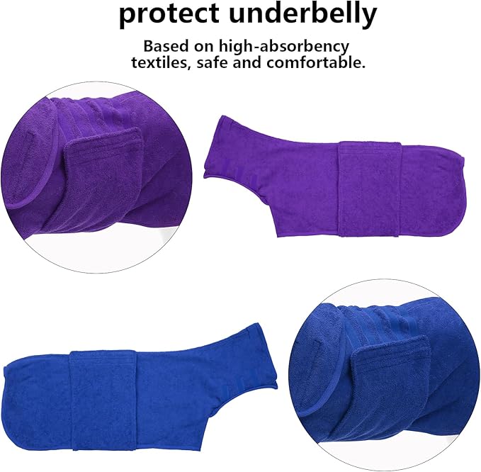 Geyecete 2 Pack Dog Drying Coat Dry Fast Dog Bag Dog Bathrobe Towel,Microfibre Fast Drying Super Absorbent Pet Dog Cat Bath Robe Towel Blue/Purple-3XL